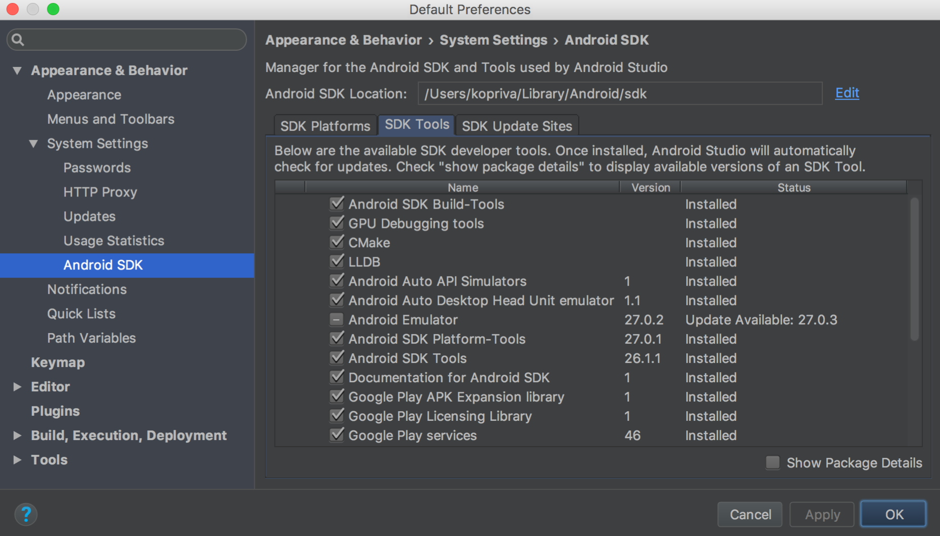 Update android sdk manager